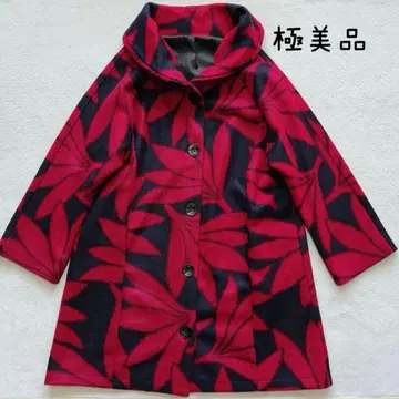 컨디션 최상 코이비토미사키 울 롱 코트 꽃무늬 올 패턴 블랙 M-L