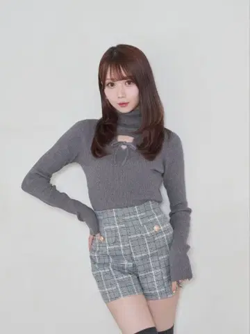 Ribbon point turtle knit tops gray