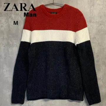 ZARA MAN 리브 니트 스웨터 트리코롤 컬러 둥근넥 긴팔 *새상품급*
