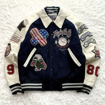 [레어] 익시즈 바시티 자켓 풀 데코 가죽 소가죽 와펜 화려한 남성용