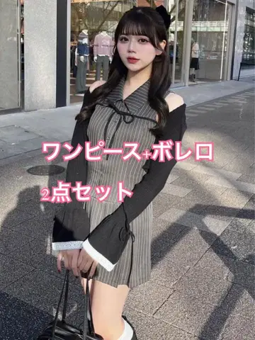 OLIVE des OLIVE 슬리브리스 스트라이프 미니 원피스 + 볼레로