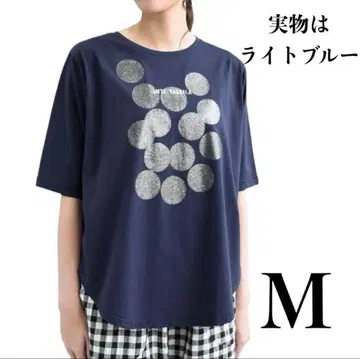 캐주얼 도트 라메 반팔 T셔츠 M 라이트 블루