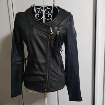 ROSSO 블랙 가죽 라이더 자켓