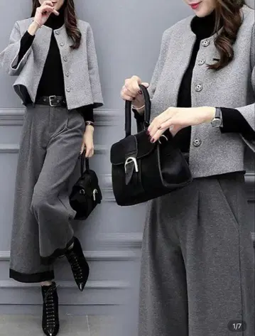 [ shein ] 그레이 셋업 와이드 팬츠