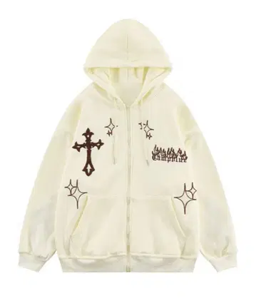 오버 사이즈 사가 자수 후드 부착 맨투맨