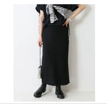 FRAMeWORK 블랙 니트 타이트 스커트 슬릿 포함 038 블랙