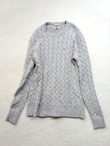 TOMMY JEANS 그레이 케이블 짜임 롱 니트 M