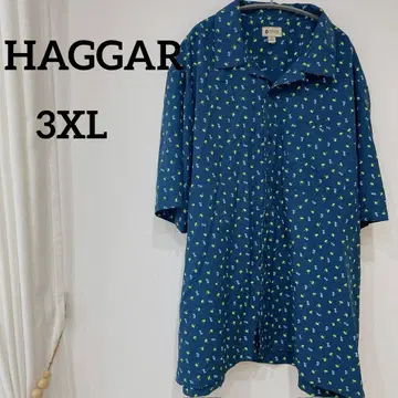 새상품급 HAGGAR 알로하 셔츠 [3X] 네이비 꽃무늬 반팔 리조트