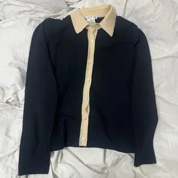 에네스베 프랑스제 니트 가디건 2 바이컬러 카라 부착