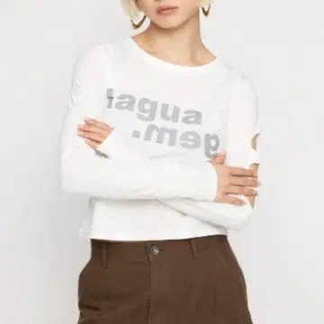 lagua gem 화이트 롱티 티셔츠 y2k 헤이세이 갸루 그런지