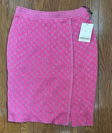 핑크 체크 무늬 스커트 M 사이즈 안드레 루치아노 로고 라메 믹스