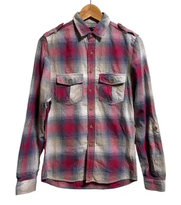 TOPMAN 탑 옴브레 체크 긴팔 셔츠 반팔 셔츠 XS