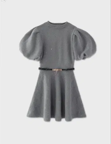 Sequin puff knit belt onepiece(eme10552)