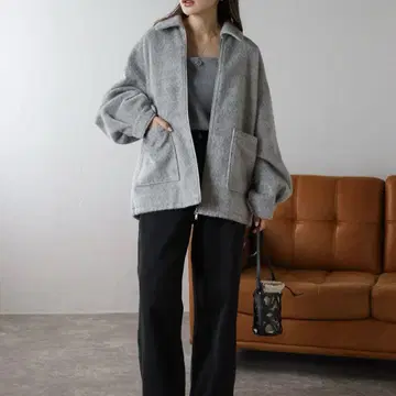 봉쥬르 사간 W 지퍼 샤기 미들 블루종 라이트 그레이