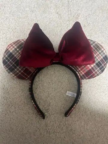 디즈니 체크 무늬 머리띠 빨간색