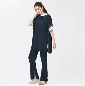 GU 바이컬러 니트 튜닉 바이컬러 슬릿 니트 팬츠 세트