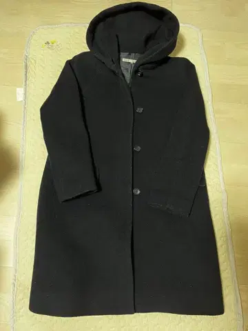 IENEA 후드 부착 롱 코트 네이비