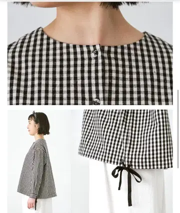 사이드 리본 블라우스 코튼 비에라 체크