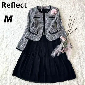 Reflect 세레모니 수트 트위드 노카라 자켓 플리츠 스커트