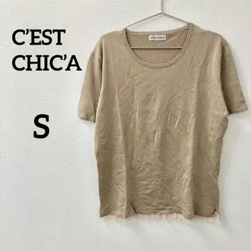 C'EST CHIC'A 튤 밑단 디자인 반팔 니트