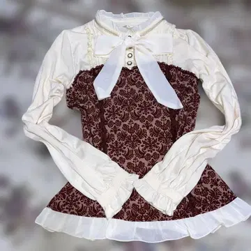 axes femme 블라우스 장미 패턴 꽃무늬 리본 레이스 프릴