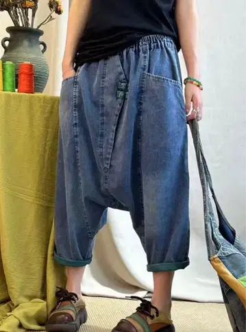 [ 거의 새상품 ] 데님 블루 사루엘 팬츠 허리밴딩 프리 사이즈