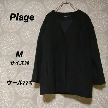 Plage 노카라 자켓 블랙 울 혼방 M 사이즈 38 고급