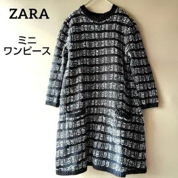 ZARA 자라 블랙 x 멀티 컬러 라메 미니 원피스 롱 니트 7부 소매