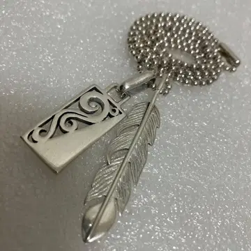 silver925 목걸이 볼체인 페더 플레이트 펜던트