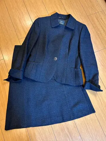 네이비 트위드 자켓 스커트 세트 상의 38 스커트 40