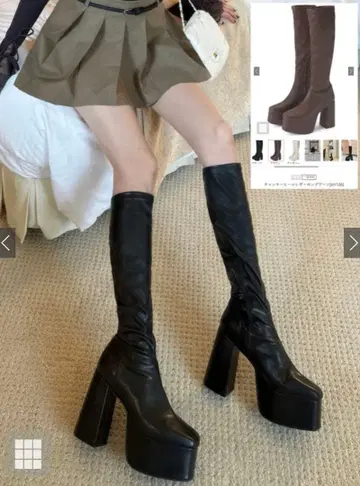 GRL 청키힐 가죽 롱 부츠 [zr1136]