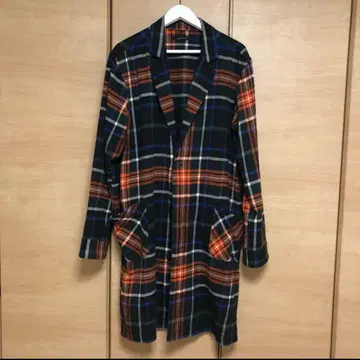 존블 셔츠 가운 체크 무늬 롱 코트