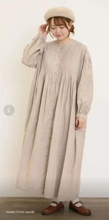 Samansa Mos2 면린넨/데님 핀턱 원피스 베이지