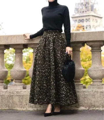 JENNE x 브리지트 바르도 레오파드 무늬 맥시 길이 플레어 스커트 S