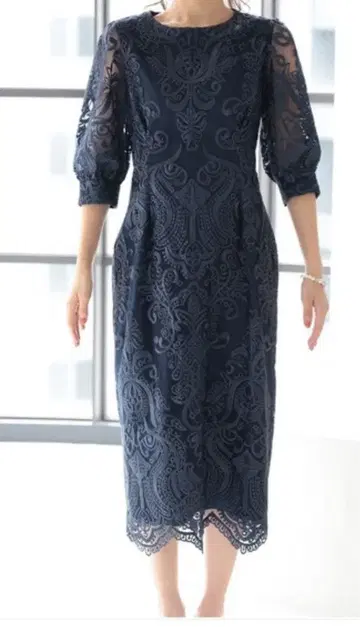 PREFERIR 자수 레이스 백리본 드레스 XL