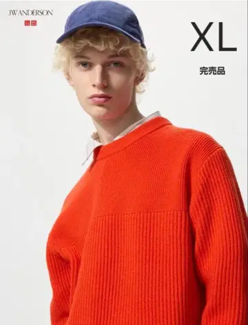 유니클로 jwa 리브 크루넥 스웨터 긴팔 오렌지 xl