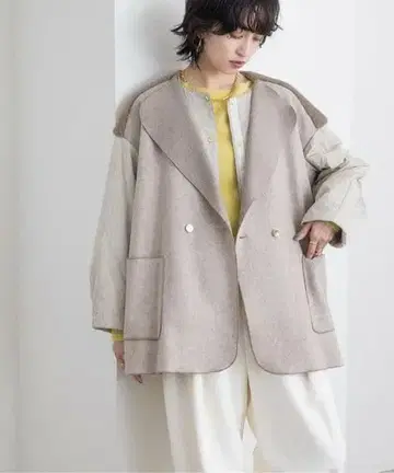 Eimee Law 멜톤 레이어드 충전솜&보아 자켓 코트 베이지 더블