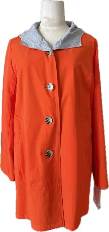 오렌지 롱 기장 자켓 그레이 후드 부착