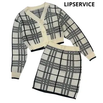 LIPSERVICE 립 서비스 셋업 스커트 체크 무늬 니트