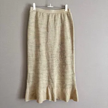 자수 베이지 니트 플레어 스커트 여성용 다이아 털실 일본제