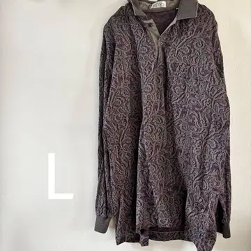 올 패턴 긴팔 피케 셔츠 자카드 조 L 사이즈 레트로 빈티지풍