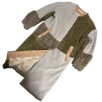 새상품급 개럴개런트 이소재 패치워크 보아 코트 그레이 브라운