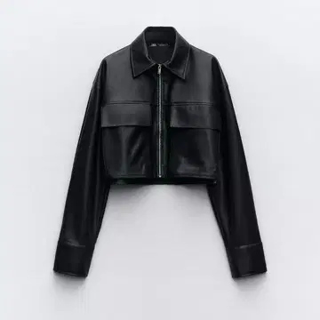 [ ZARA ] 인조 가죽 크롭 자켓 L