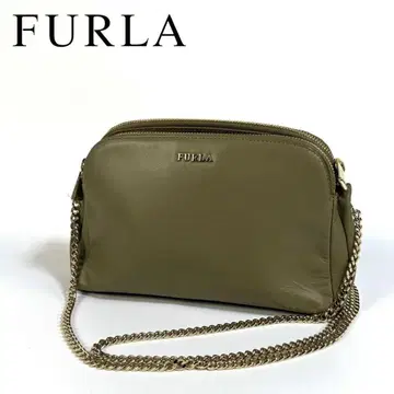 [ 새상품급 ] FURLA 가죽 체인 숄더 백 올리브 골드 금장 장식