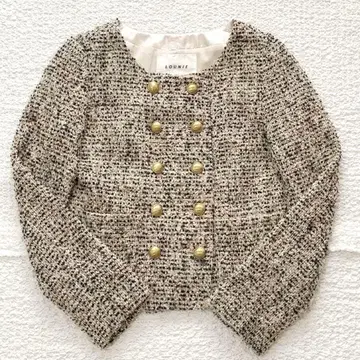LOUNIE 루니 트위드 노카라 자켓 골드 버튼 울 일본제