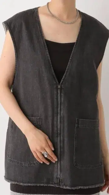 새상품급, 렙심 데님 V넥 지퍼 베스트, 다크 그레이