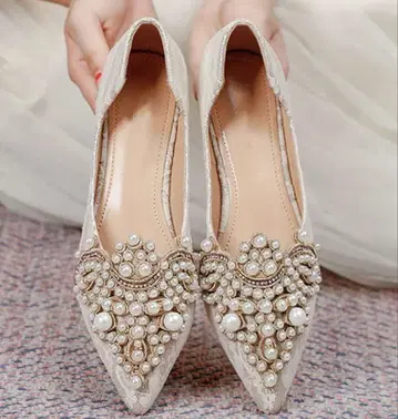 펄 장식 엘레강트 플랫슈즈