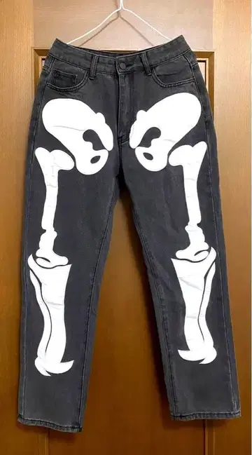 뼈 스켈레톤본 데님 팬츠 스트릿 y2k mnml v계