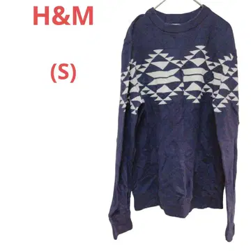 H&M 네이비 [ S ] 기하학 패턴 크루넥 스웨터