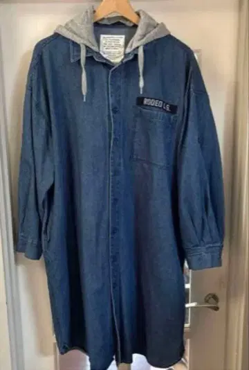 새상품급 로데오 크라운 후드 부착 데님 롱 셔츠
